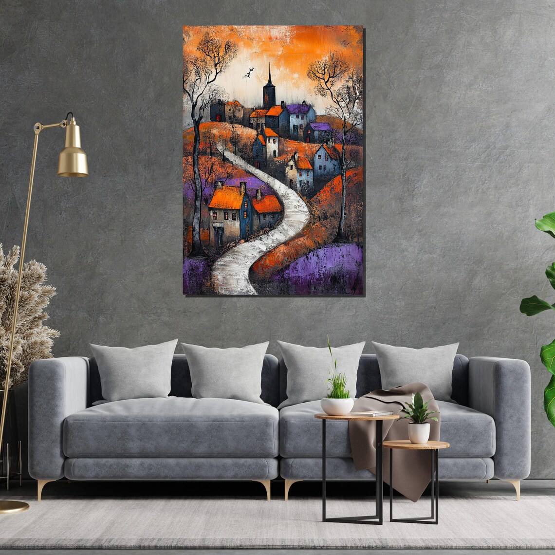 Autumn Village Winding Road Orange Rooftops Colorful Town Poster - Image 2