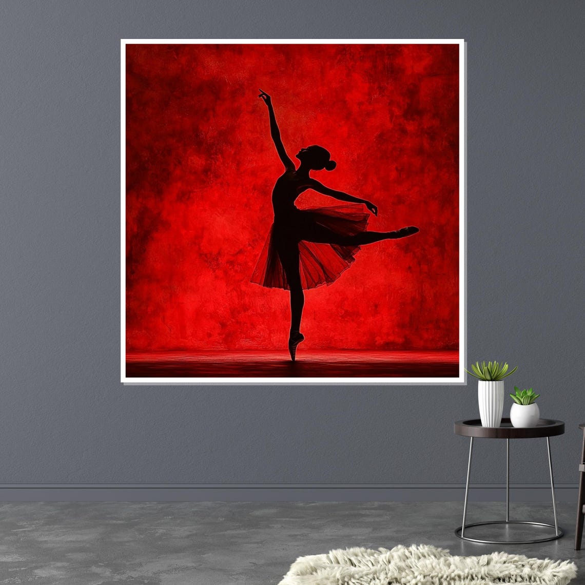 Ballerina Black Silhouette Bold Red Textured Backdrop Poster - Image 3