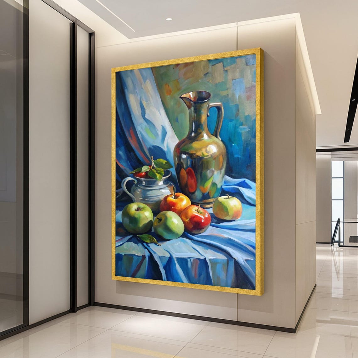 Still Life Apples With Brass Pitcher Impressionist Oil Painting Poster