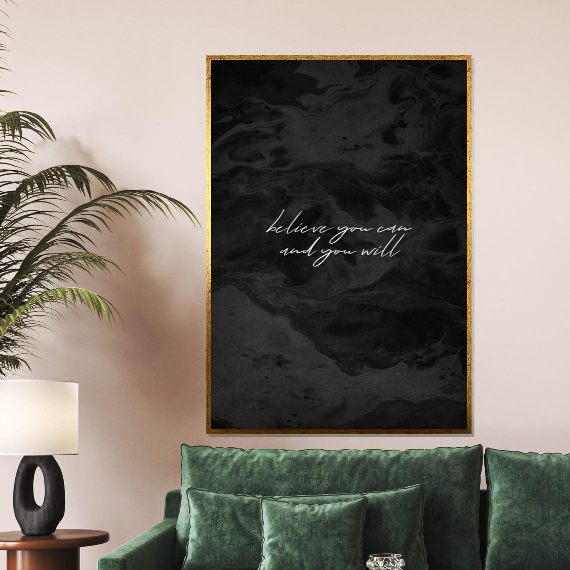 Believe You Can And You Will Black Marble Script Quote Poster - Image 5