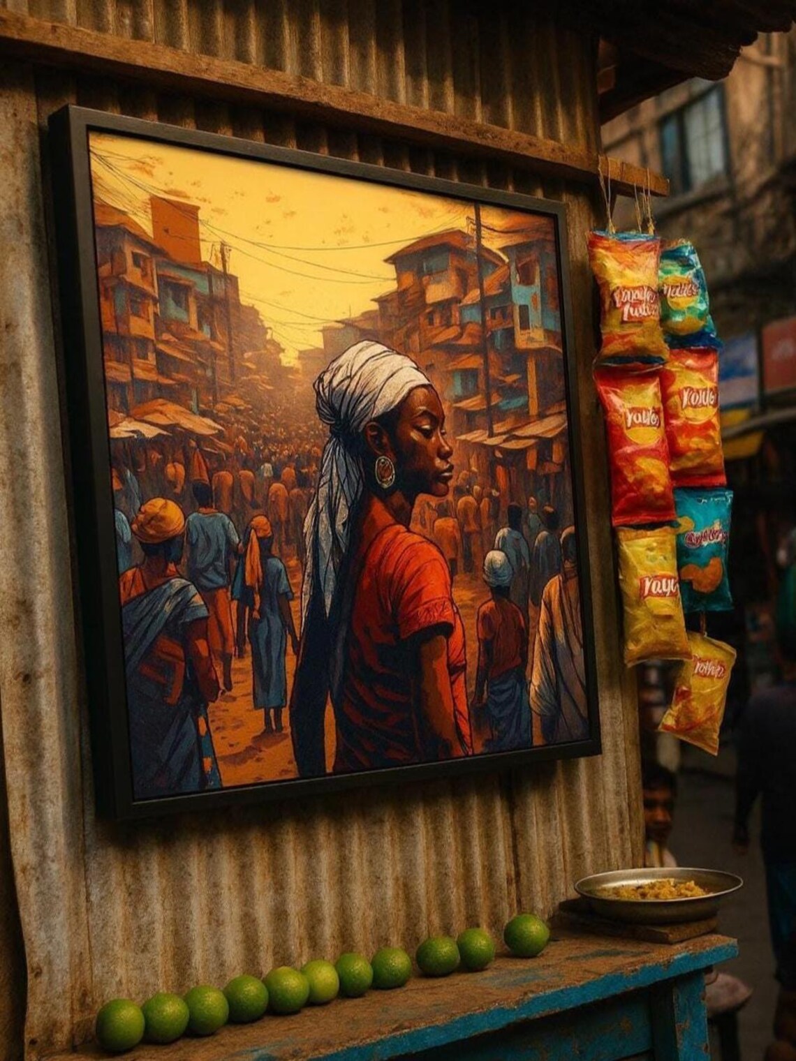 African Street Market Woman Headwrap Cultural Portrait Poster