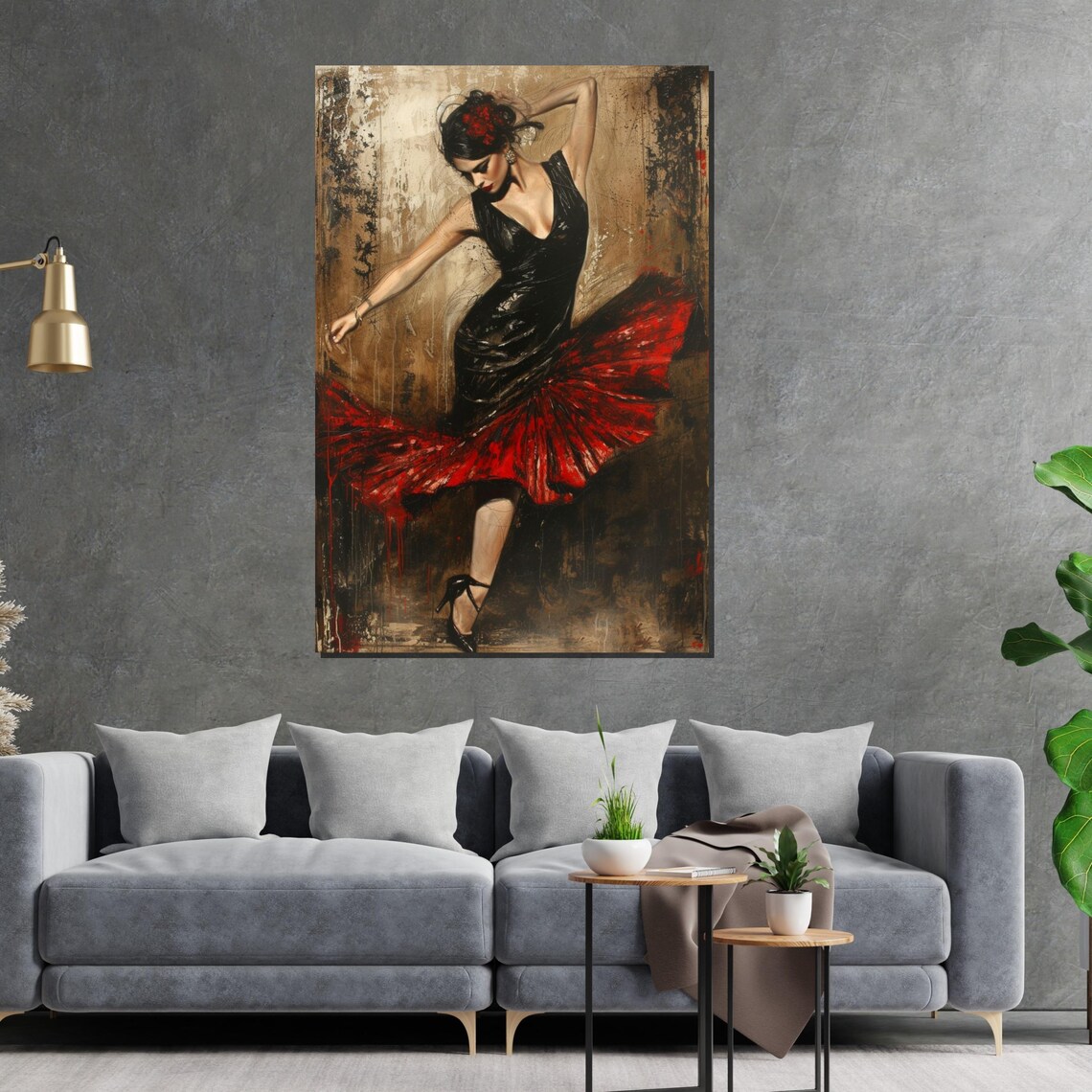 Flamenco Dancer Red Skirt Black Dress Passionate Pose Poster - Image 2
