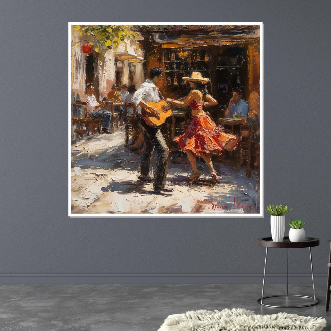 Street Guitarist and Dancing Woman Impressionist Cafe Scene Poster - Image 3