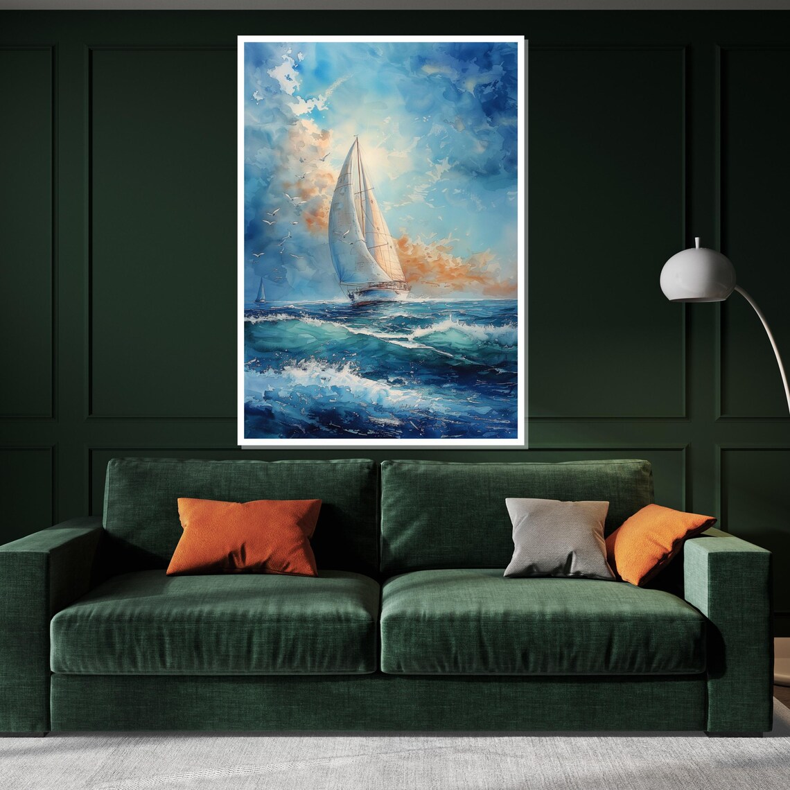 Tall Sailboat Racing Across Ocean Waves Blue Sky Sailing Poster - Image 3
