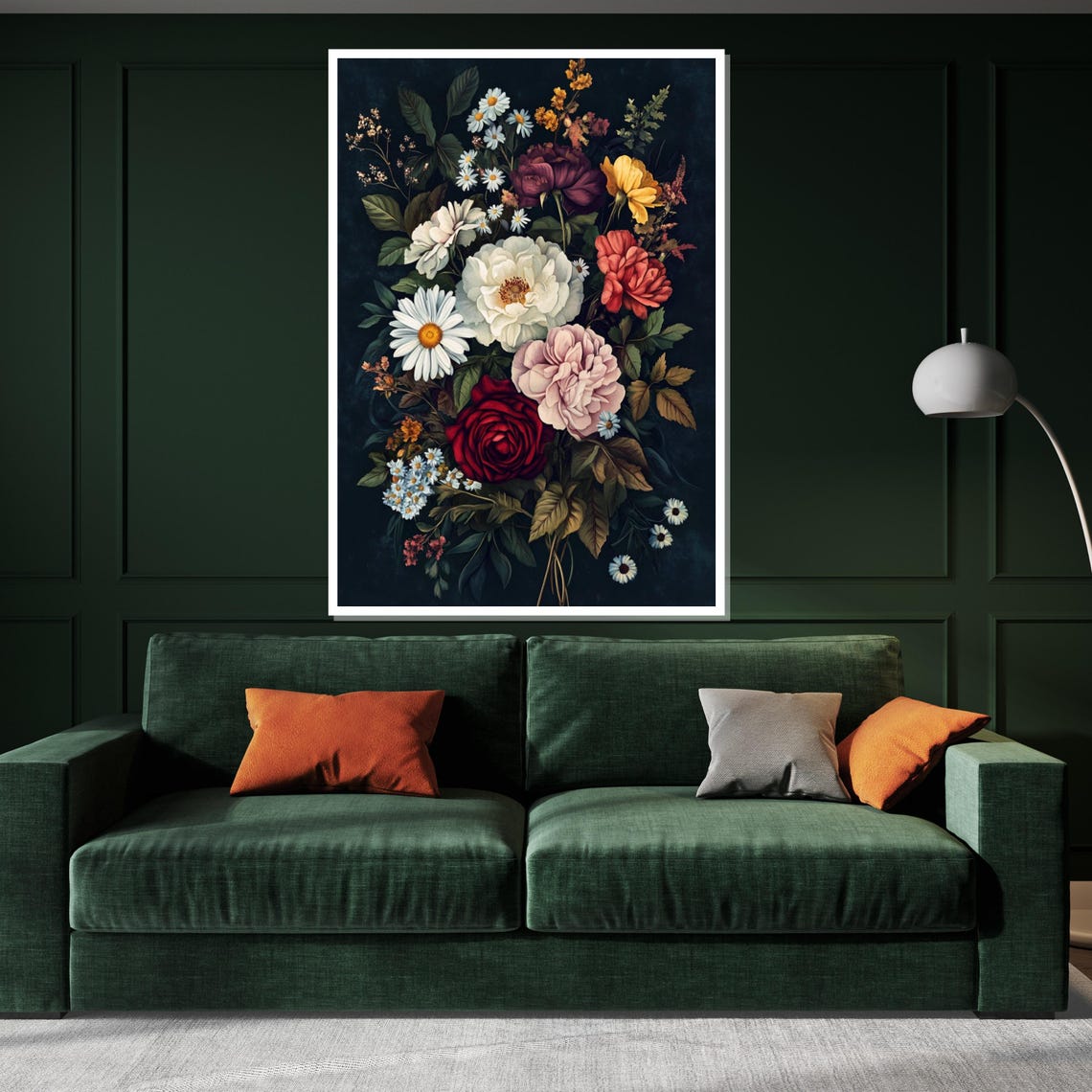 Moody Dark Floral Bouquet Black Background Elegant Art Poster - Image 3