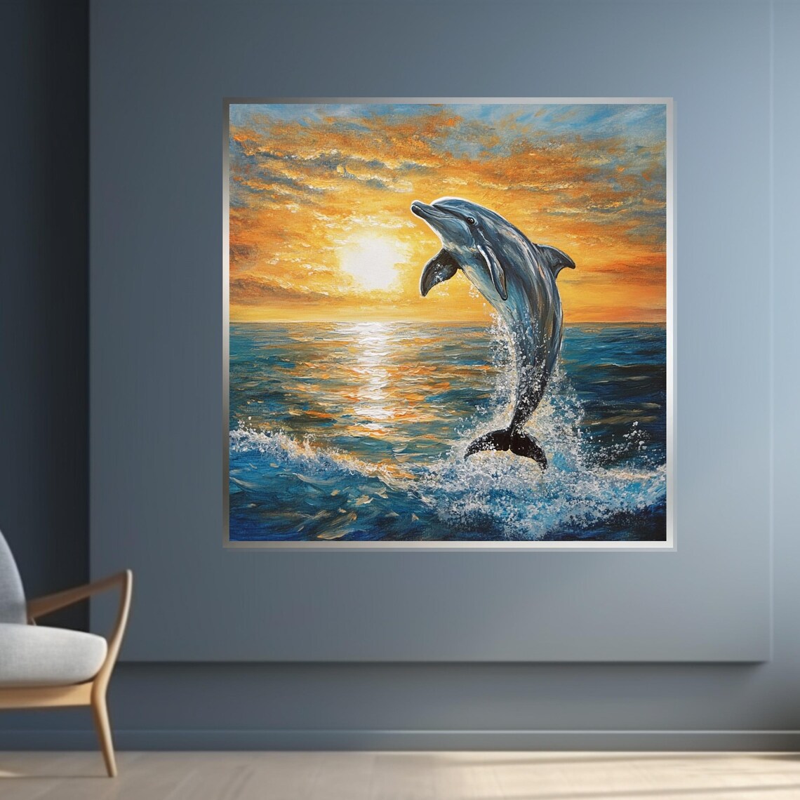 Dolphin Leaping From The Ocean At Sunset Sea Life Art Poster - Image 4