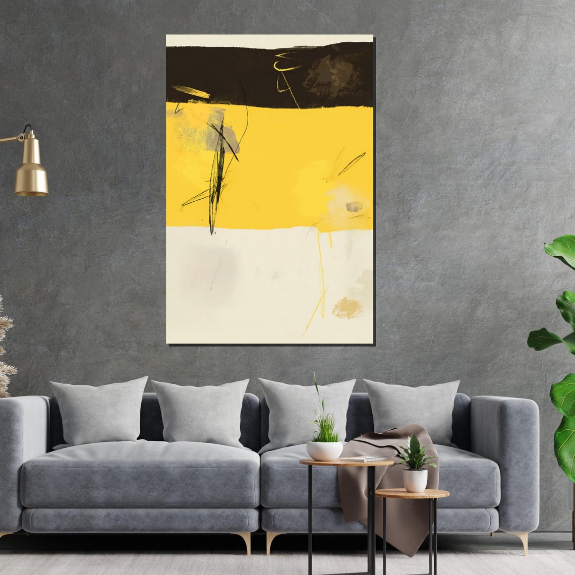 Bold Yellow Black White Abstract Layers Minimalist Art Poster - Image 2