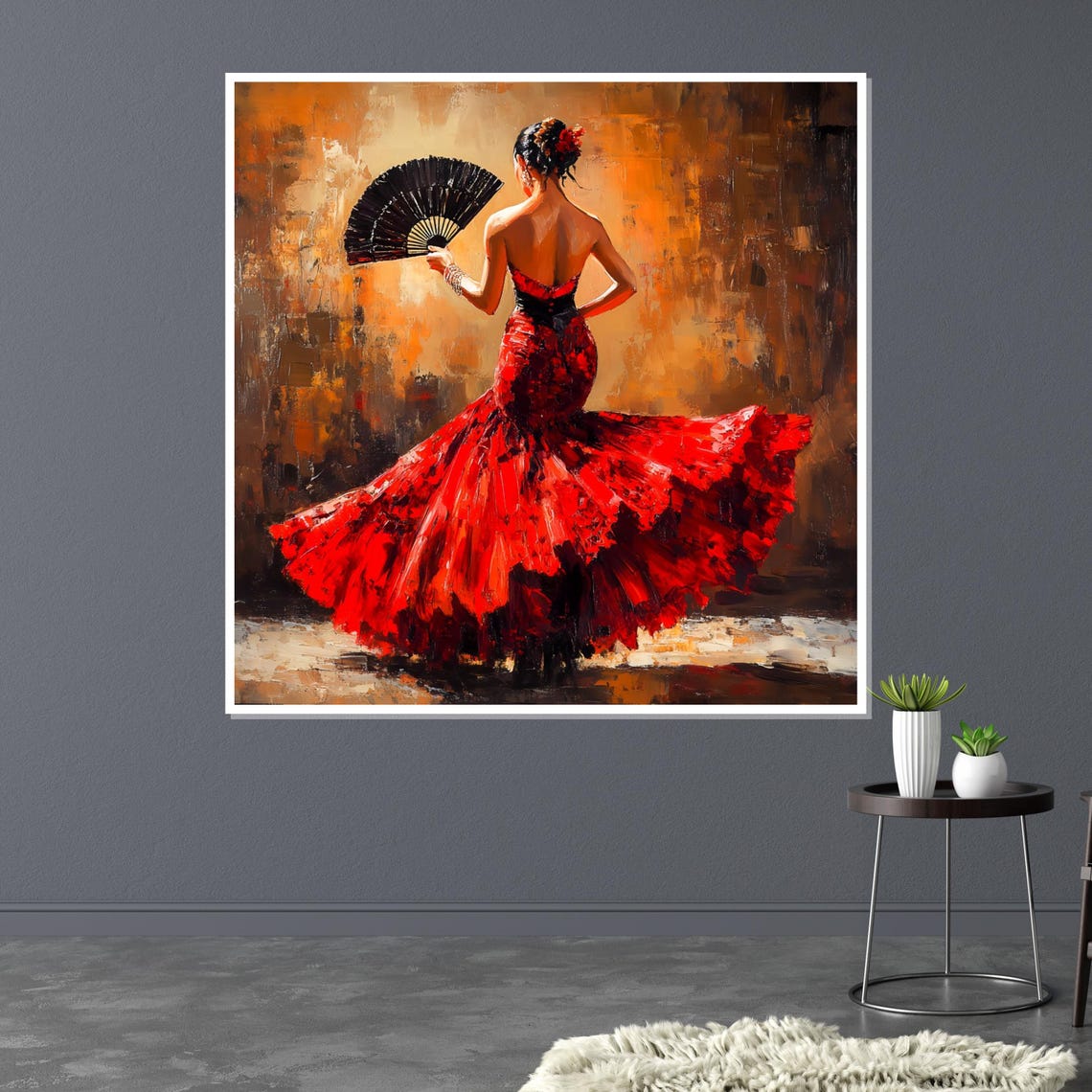 Flamenco Dancer Red Dress Black Fan Spanish Passion Art Poster - Image 3