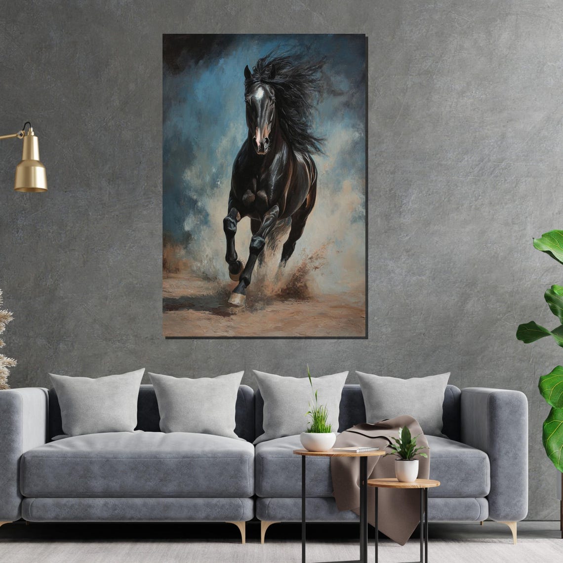 Black Stallion Galloping Dust Dramatic Equestrian Power Print - Image 2