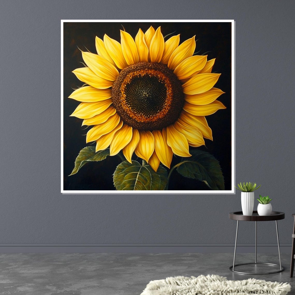 Golden Sunflower On Black Bold Botanical Floral Oversized Wall Art - Image 3
