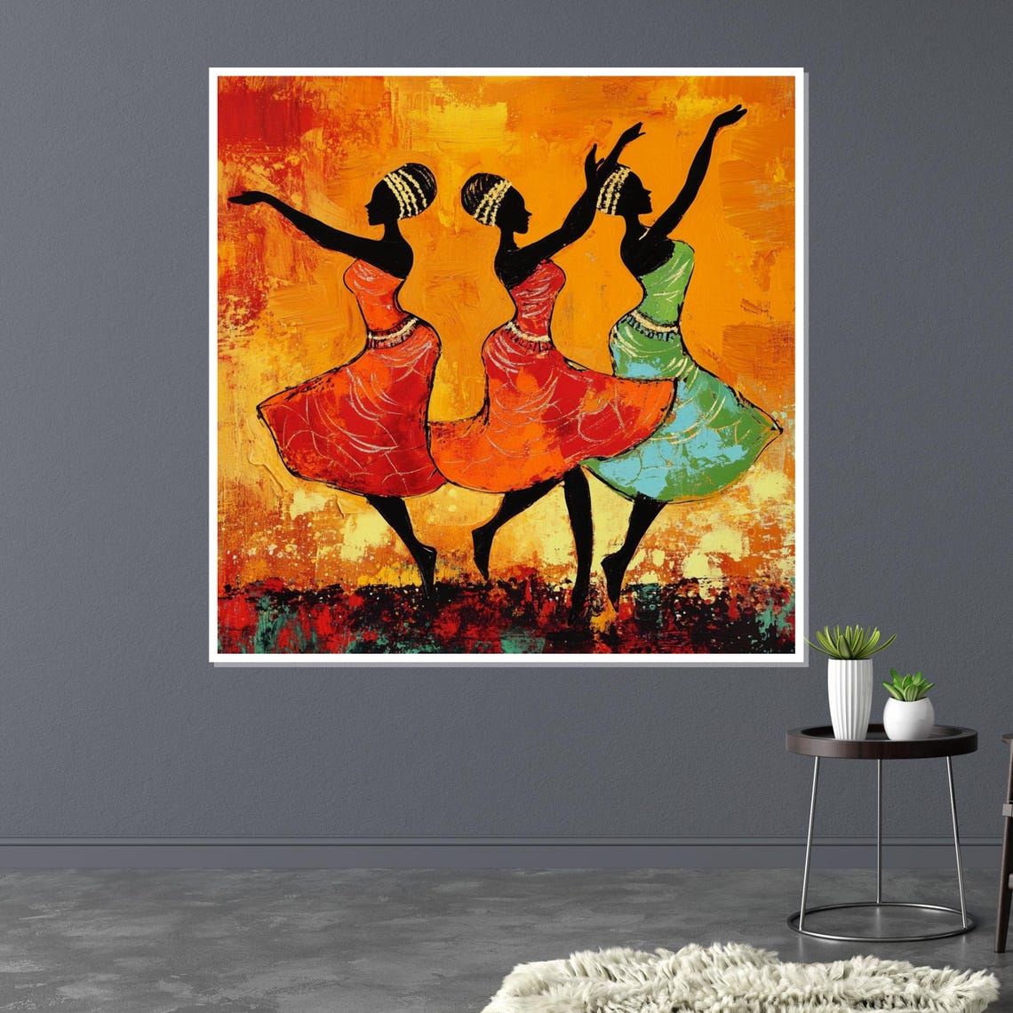 Three African Dancers Flowing Dresses Colorful Tribal Art Poster - Image 3