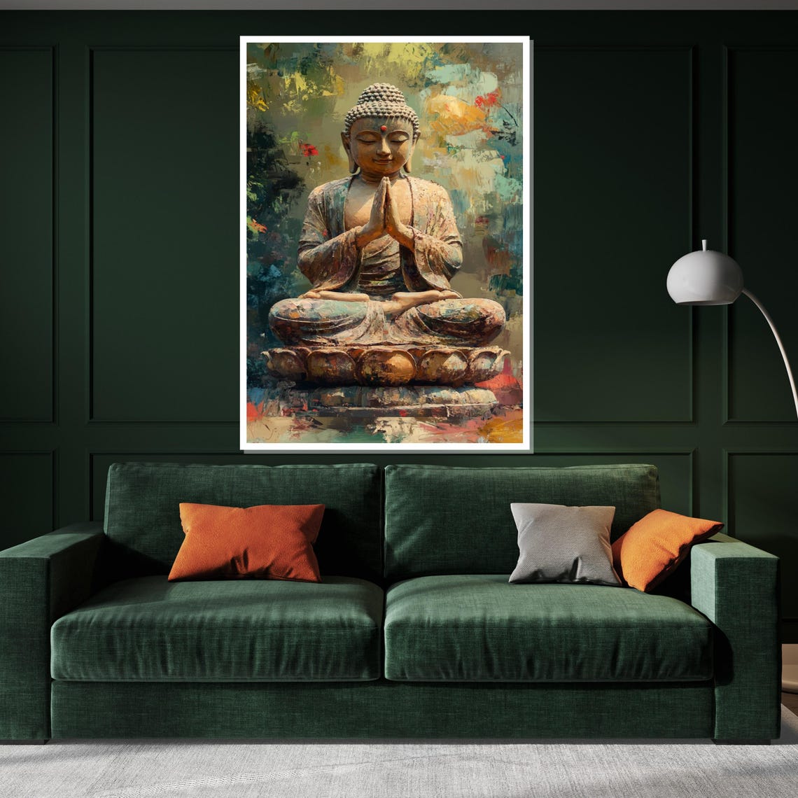 Praying Buddha Statue Lotus Pose Colorful Spiritual Art Poster - Image 3