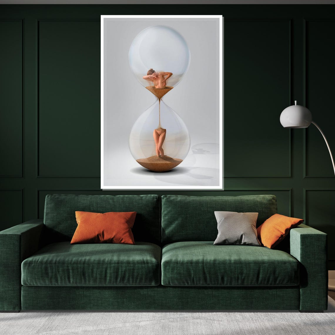 Surreal Hourglass Human Figure Dissolving into Sand Time Art Poster - Image 3