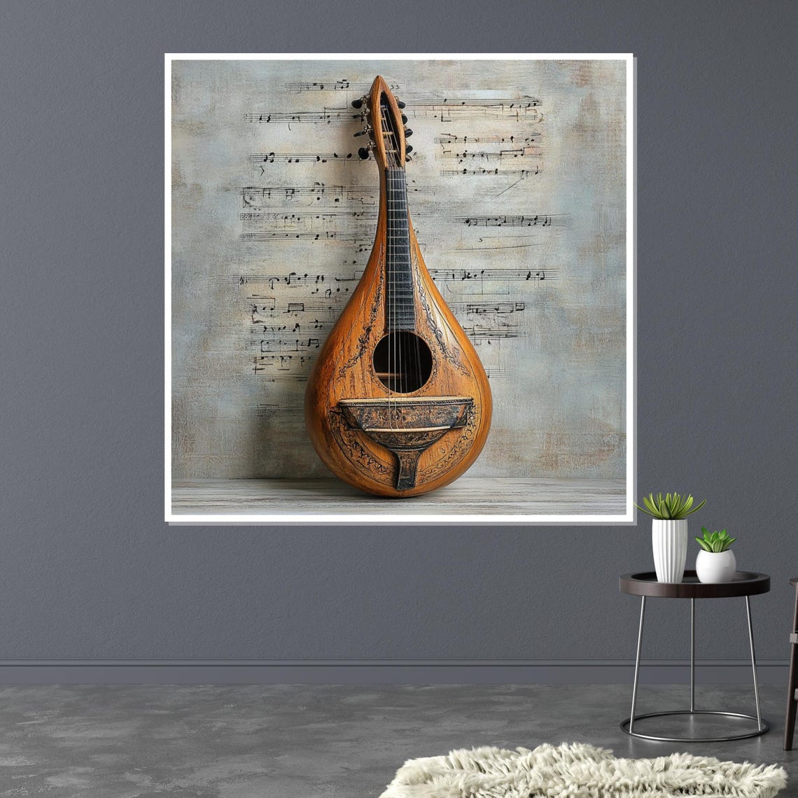 Vintage Mandolin Sheet Music Rustic Wooden Instrument Poster - Image 3