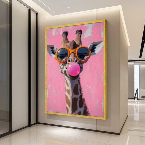Playful Giraffe With Bubblegum Pink Pop Art Poster