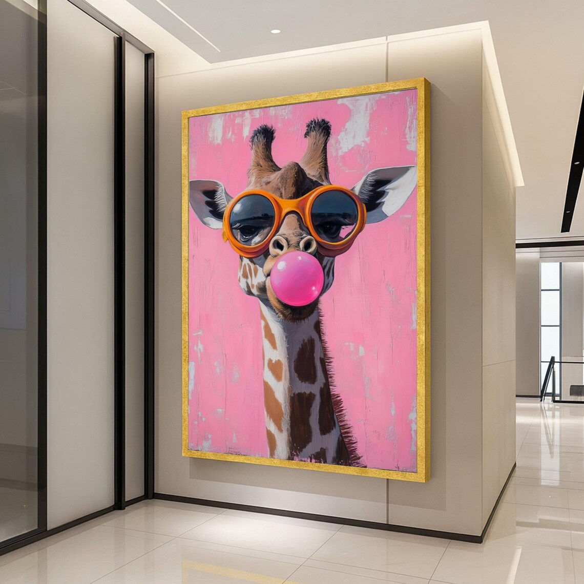 Playful Giraffe With Bubblegum Pink Pop Art Poster