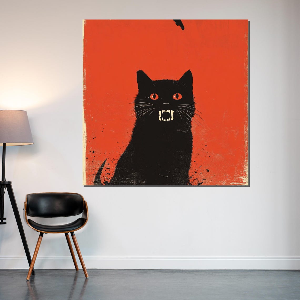 Black Cat Hissing Red Eyes Vintage Halloween Feline Art Poster - Image 2