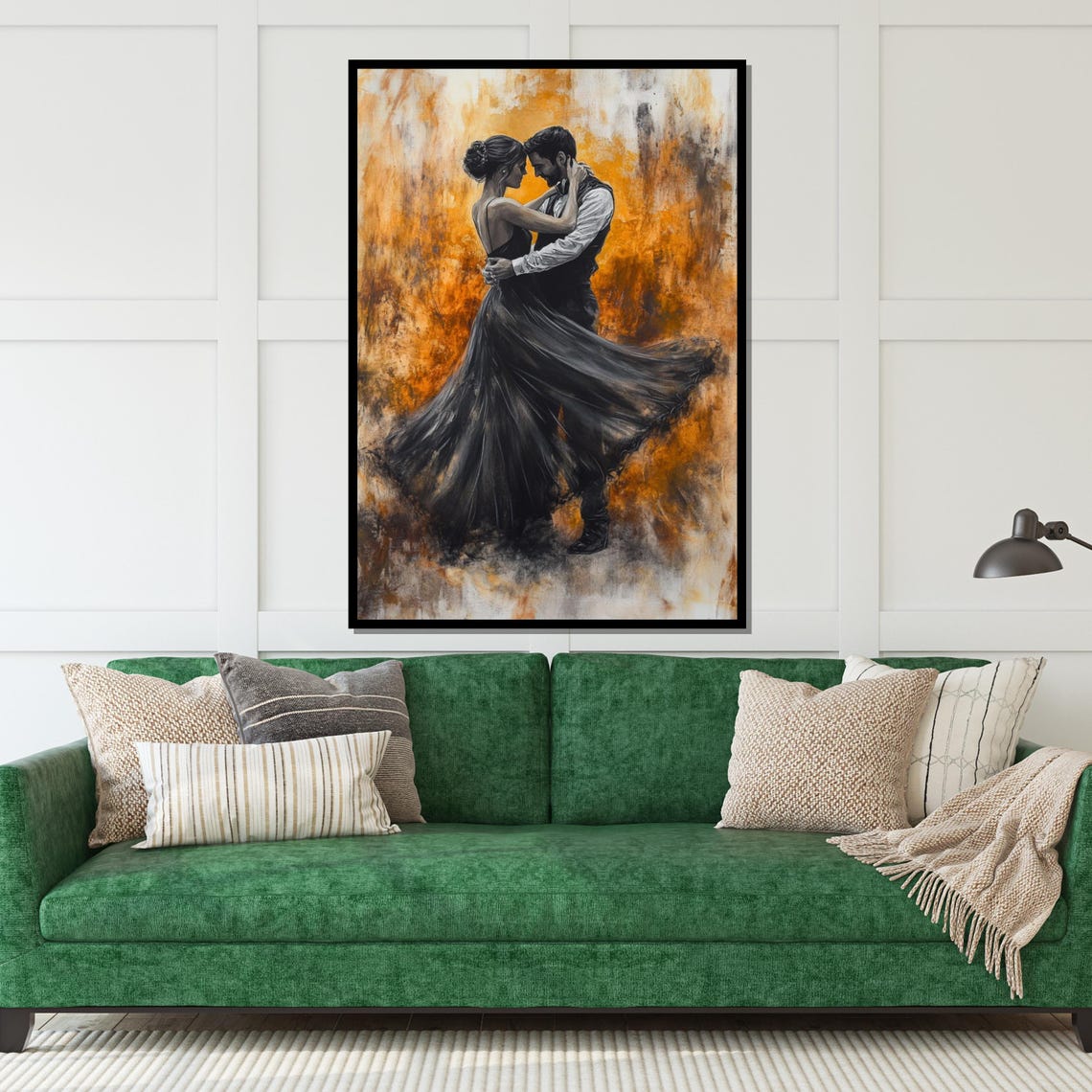 Romantic Dance Couple Black Gown Fiery Orange Canvas Art Poster - Image 5