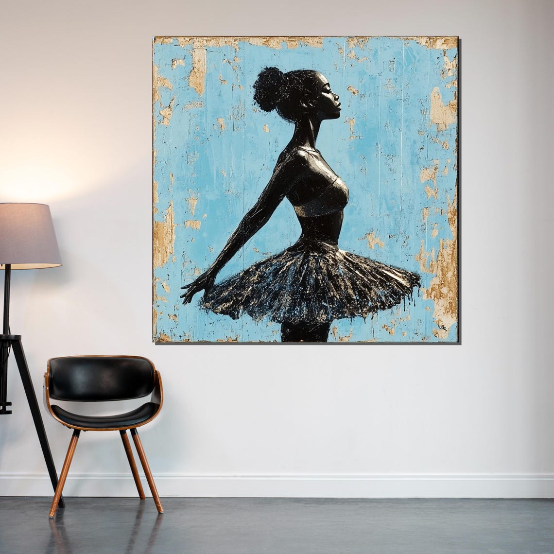 Ballerina Silhouette Black Tutu Distressed Turquoise Dancer Poster - Image 2