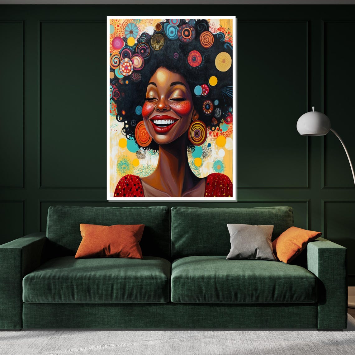 Joyful African Woman Smiling Colorful Afro Patterned Hair Art Poster - Image 3