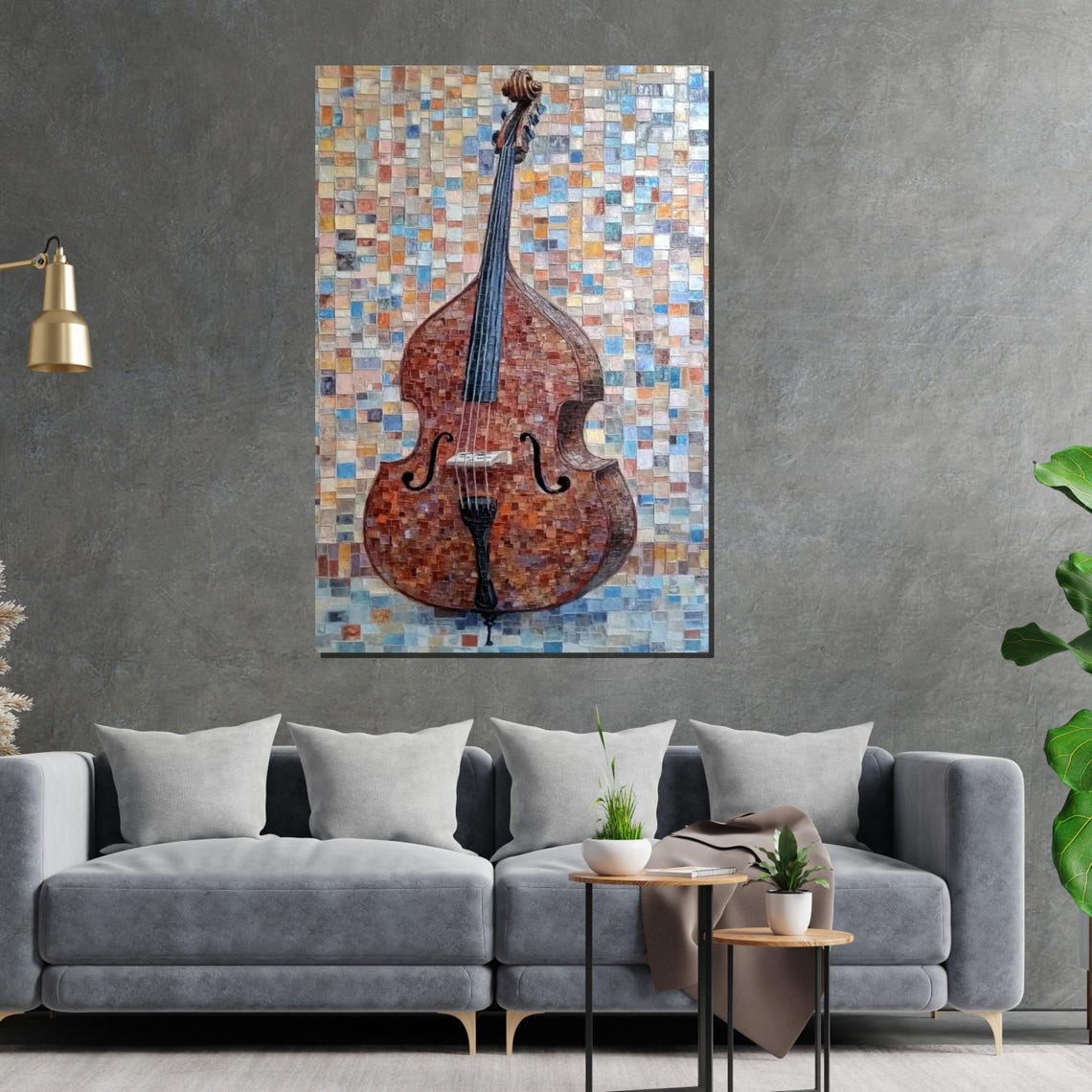 Double Bass Mosaic Tile Texture Colorful Patchwork Art Poster - Image 2