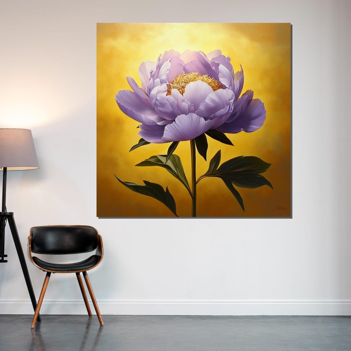 Purple Peony Golden Yellow Background Botanical Bloom Art Poster - Image 2