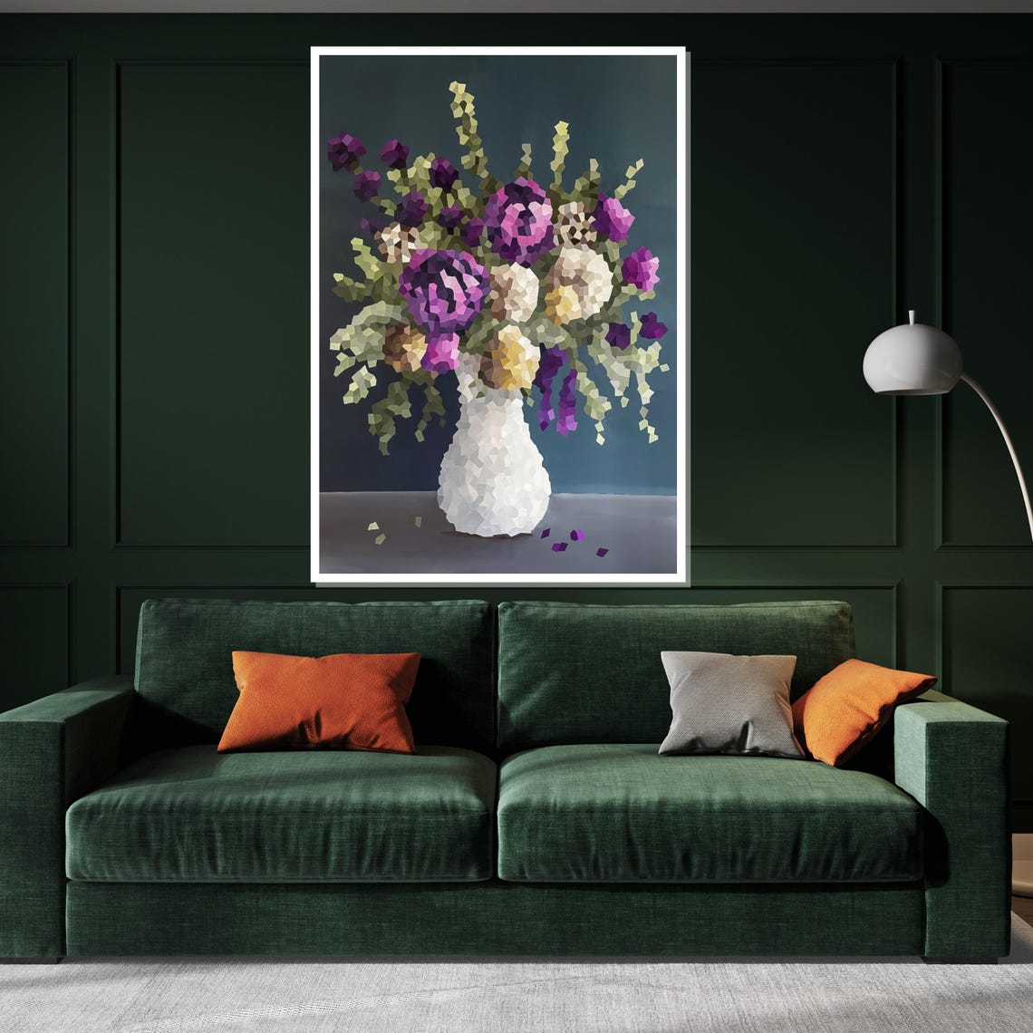Abstract Mosaic Flower Bouquet White Vase Modern Floral Wall Art - Image 3