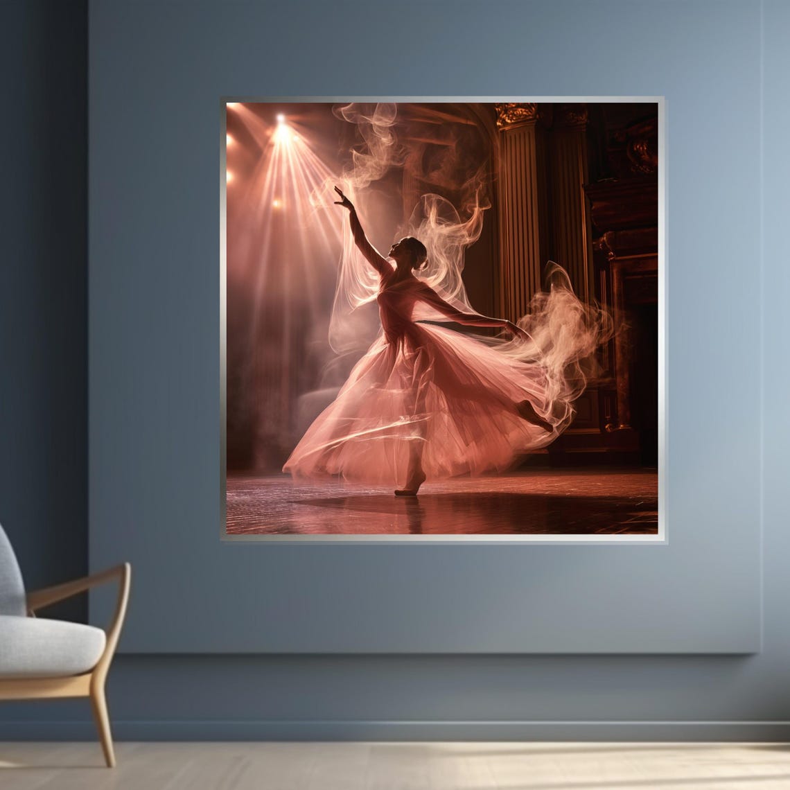 Ballerina on Stage in Dramatic Light and Smoke Performance Poster - Image 4