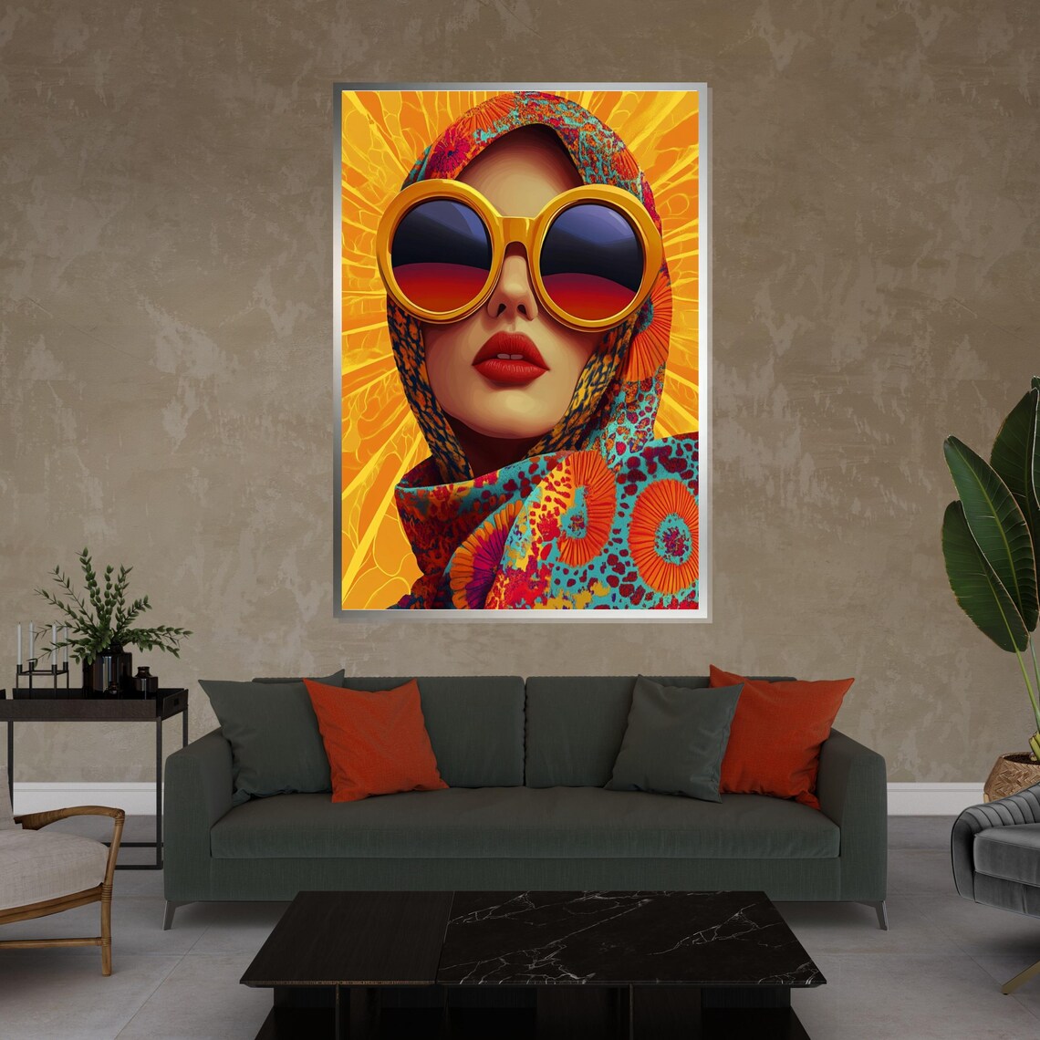 Retro Lady With Round Sunglasses And Colorful Headscarf Style Poster - Image 4