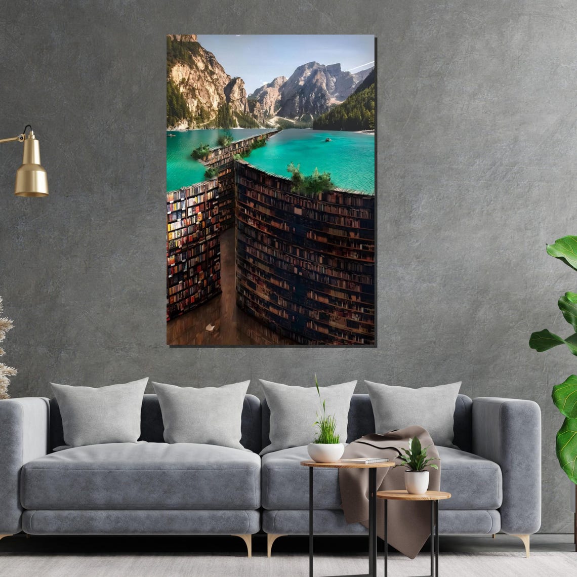 Surreal Book Canyon Bridge Over Turquoise Mountain Lake Poster - Image 2