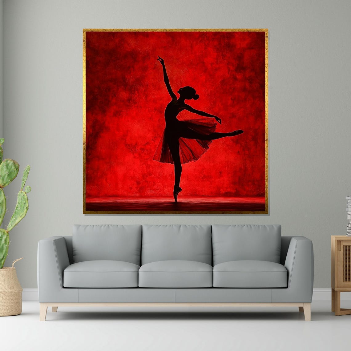 Ballerina Black Silhouette Bold Red Textured Backdrop Poster