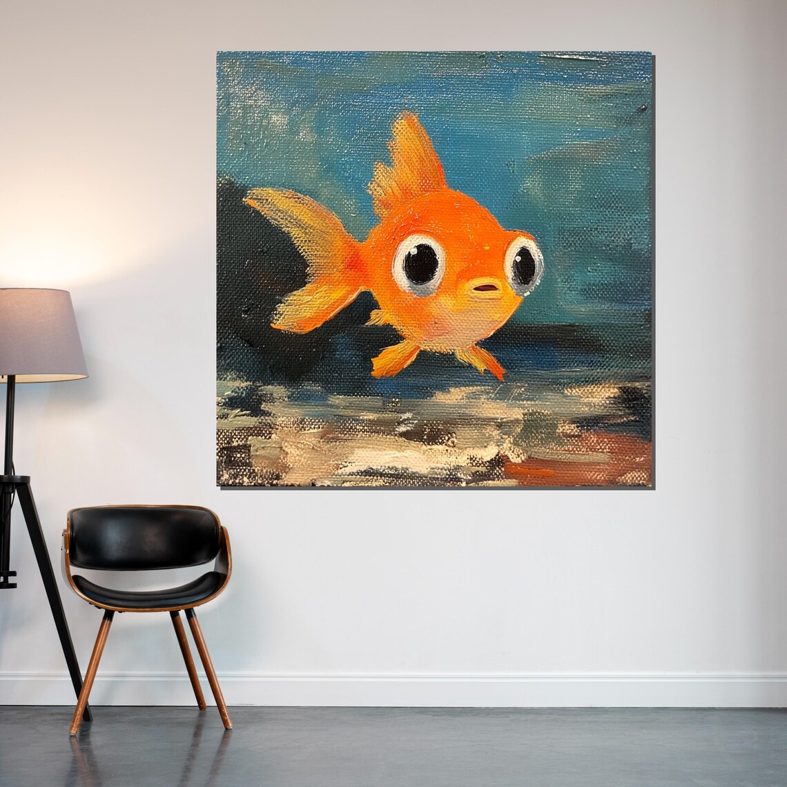 Cute Orange Goldfish Big Eyes Whimsical Painted Fish Art Poster - Image 2