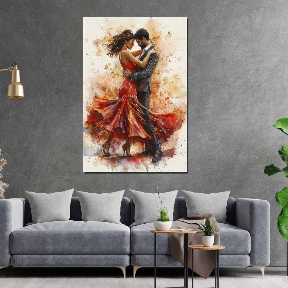 Tango Couple Red Dress Embrace Romantic Watercolor Dance Poster - Image 2