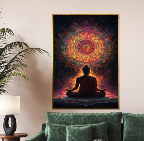 Tranquil Buddha Mandala Meditation Art Spiritual Wall Art Zen Decor Ready To Hang Meditation Design Enlightenment