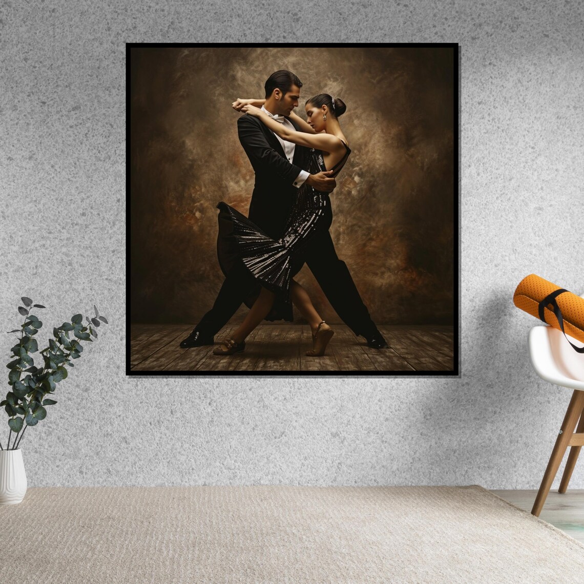 Tango Dancers in Passionate Embrace Smoky Stage Dance Art Poster - Image 5