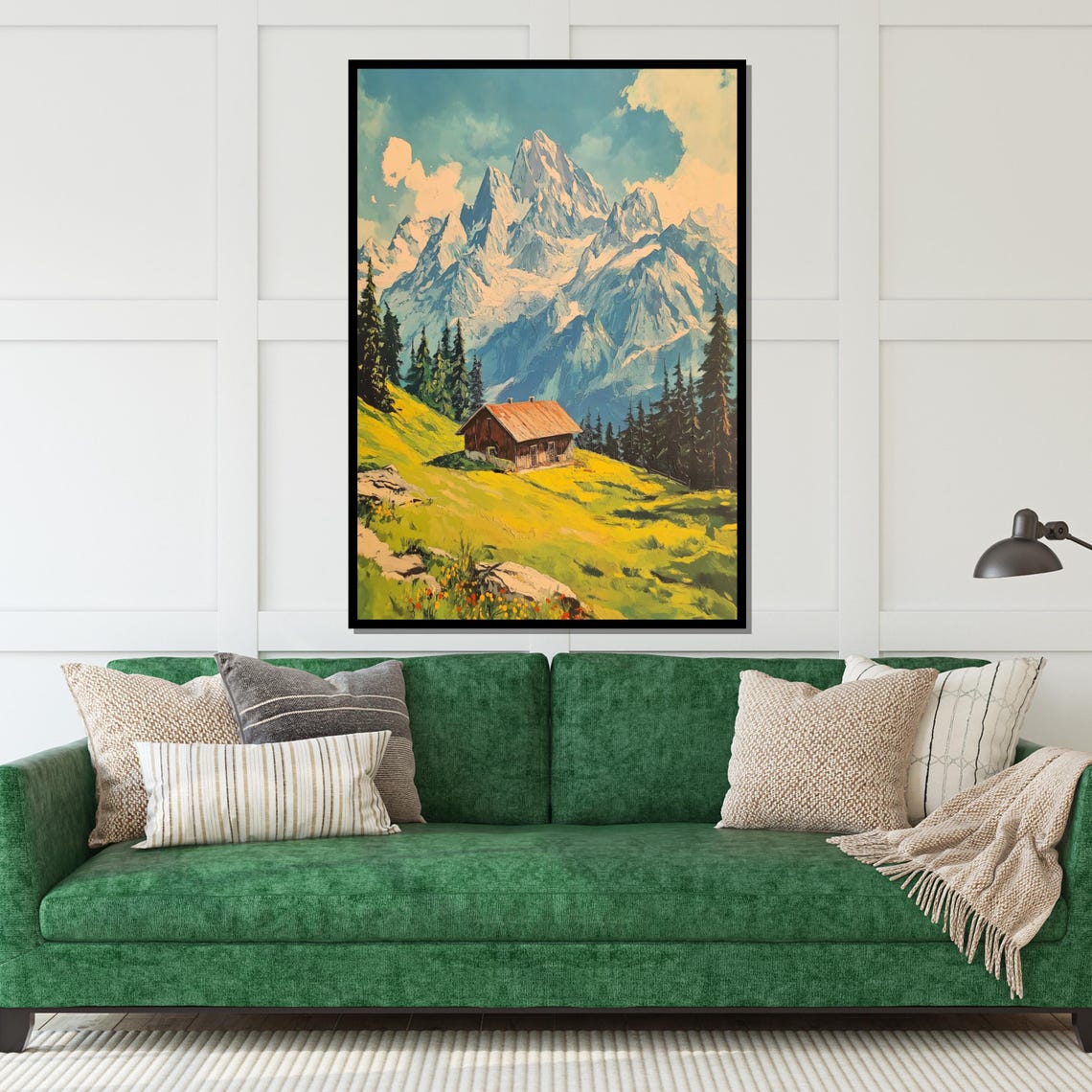 Cozy Rustic Mountain Cabin Meadow Vintage Alpine Scenery Poster - Image 5