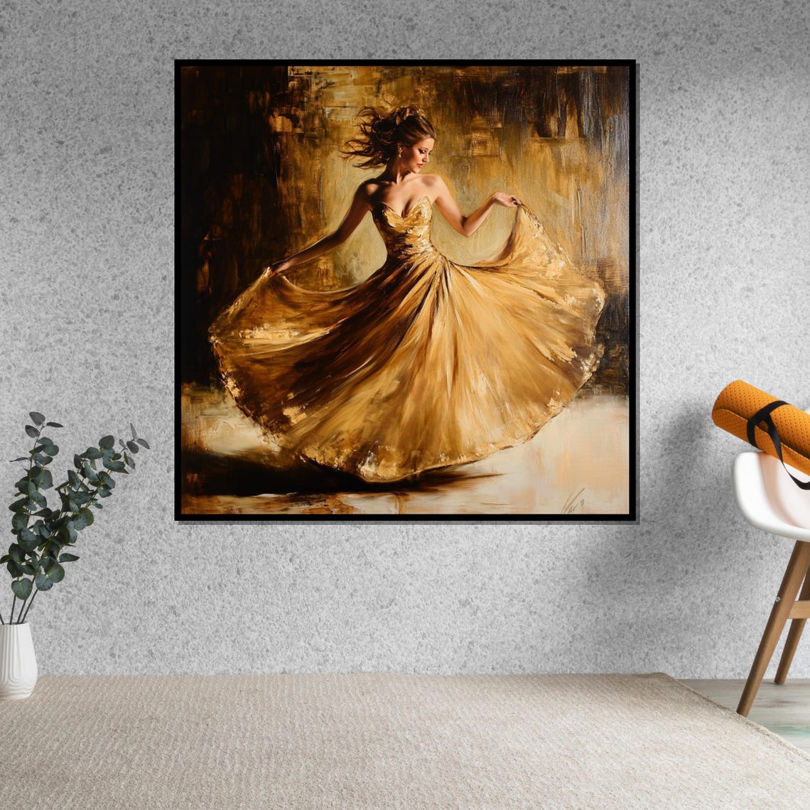 Golden Dancer Elegant Woman Twirling in a Shimmering Gold Gown Poster - Image 5