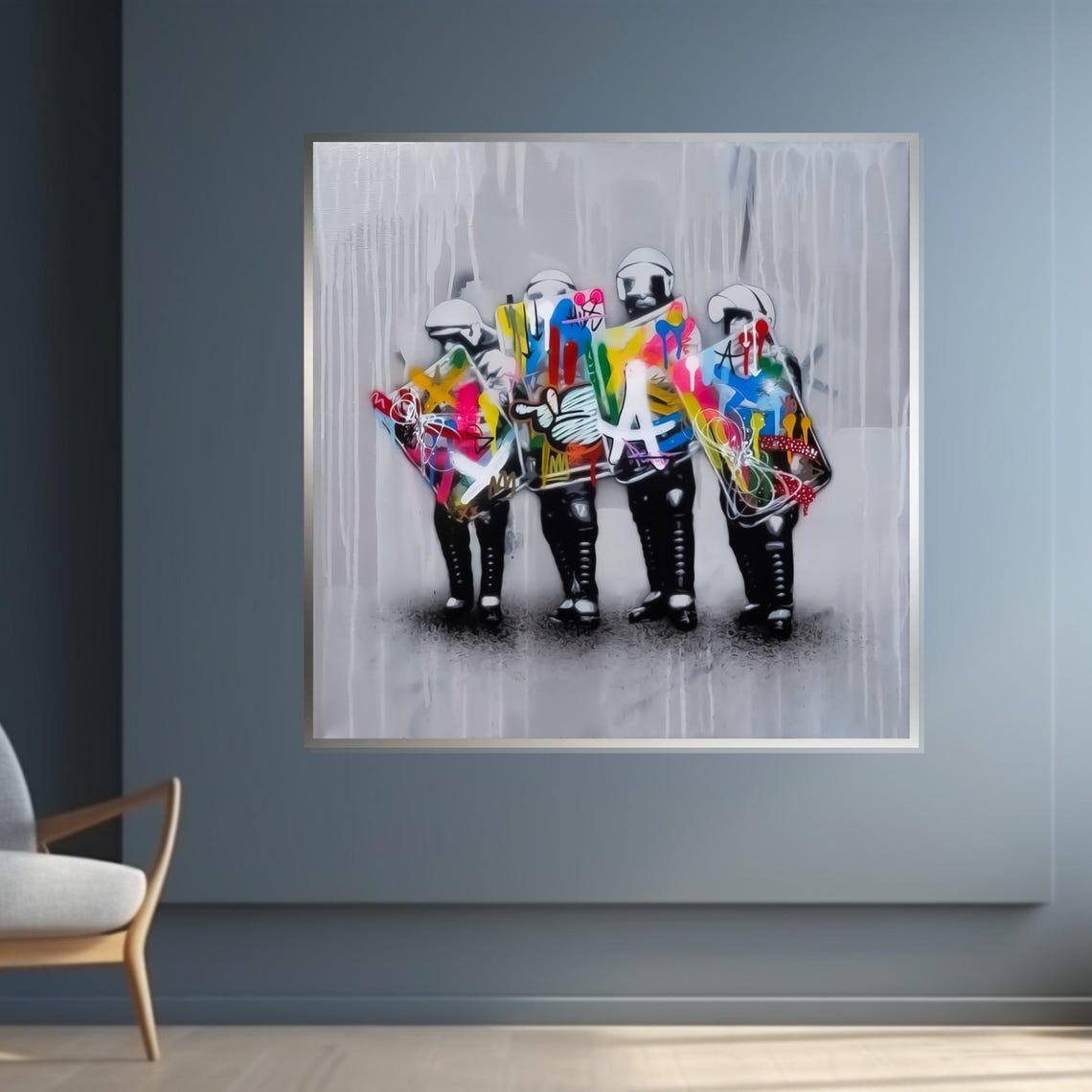 Riot Police Graffiti Shields Monochrome Street Art Pop Poster - Image 4