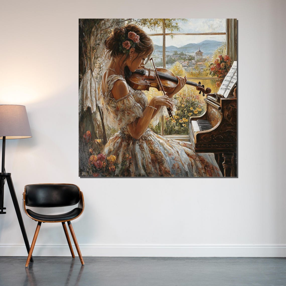 Romantic Woman Playing Violin By The Window Classical Music Poster - Image 2