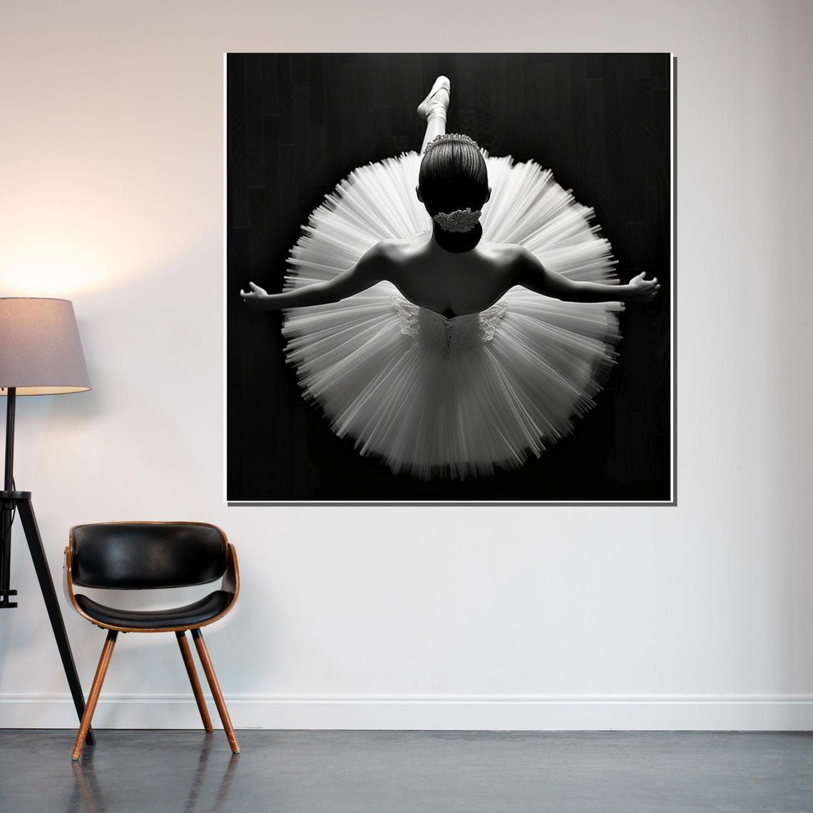 Ballerina from Above in White Tutu Black and White Art Poster - Image 2