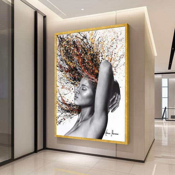 Abstract Woman Portrait Canvas Modern Art Wall Decor Colorful Hair Splash Feminine Expression Contemporary Home Ready To Hang