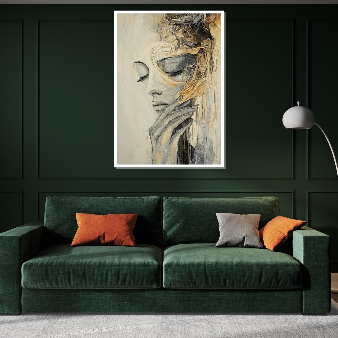 Dreamy Woman Portrait Abstract Face Gold Swirl Elegant Poster - Image 3