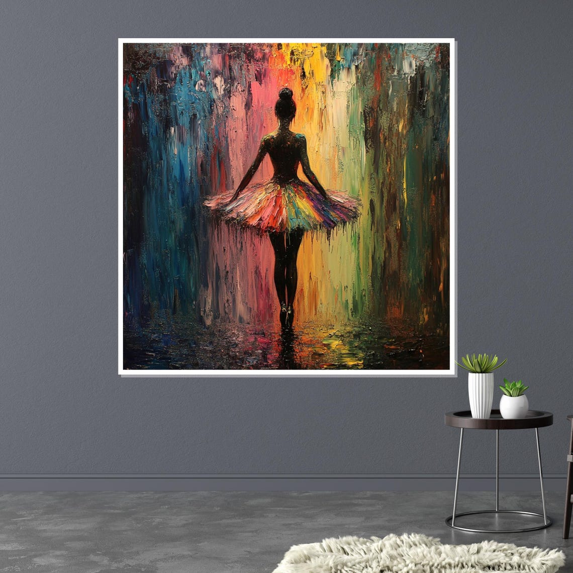 Rainbow Tutu Ballerina Silhouette Colorful Rain Curtain Poster - Image 3
