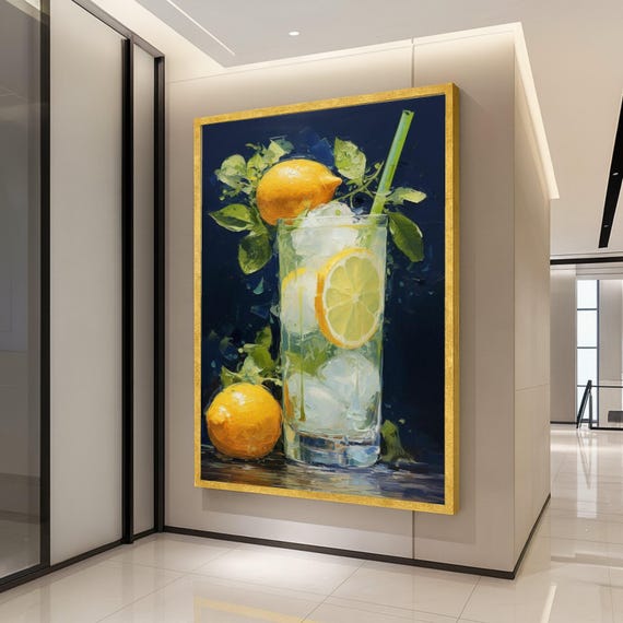 Lemon Drink Canvas Print Refreshing Citrus Still Life Wall Art Kitchen Decor Ready To Hang