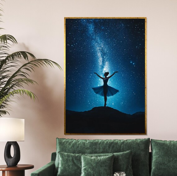 Ballerina Silhouette Dancing Under the Milky Way Night Sky Poster
