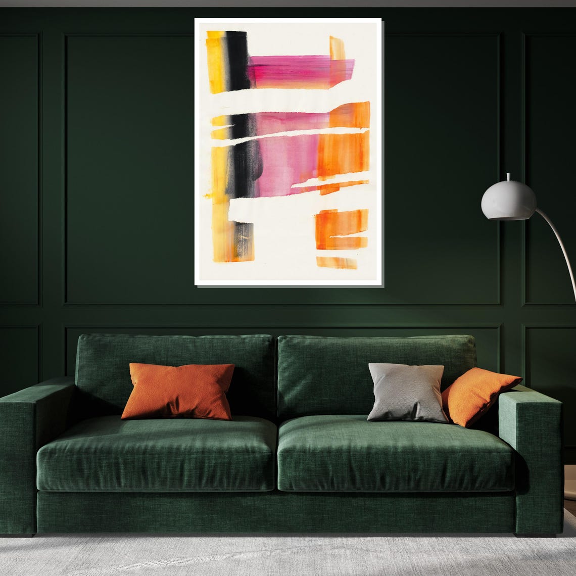 Sunset Brush Stroke Bands Pink Orange Modern Abstract Poster - Image 2