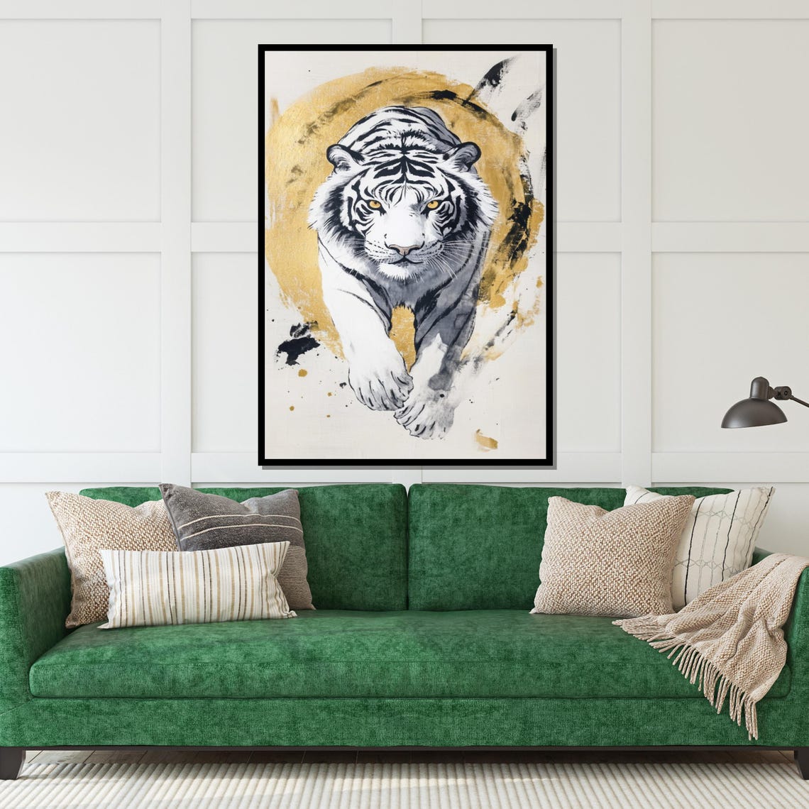 White Tiger Ink Wash Artwork Golden Circle Modern Wildlife Art Poster - Image 5