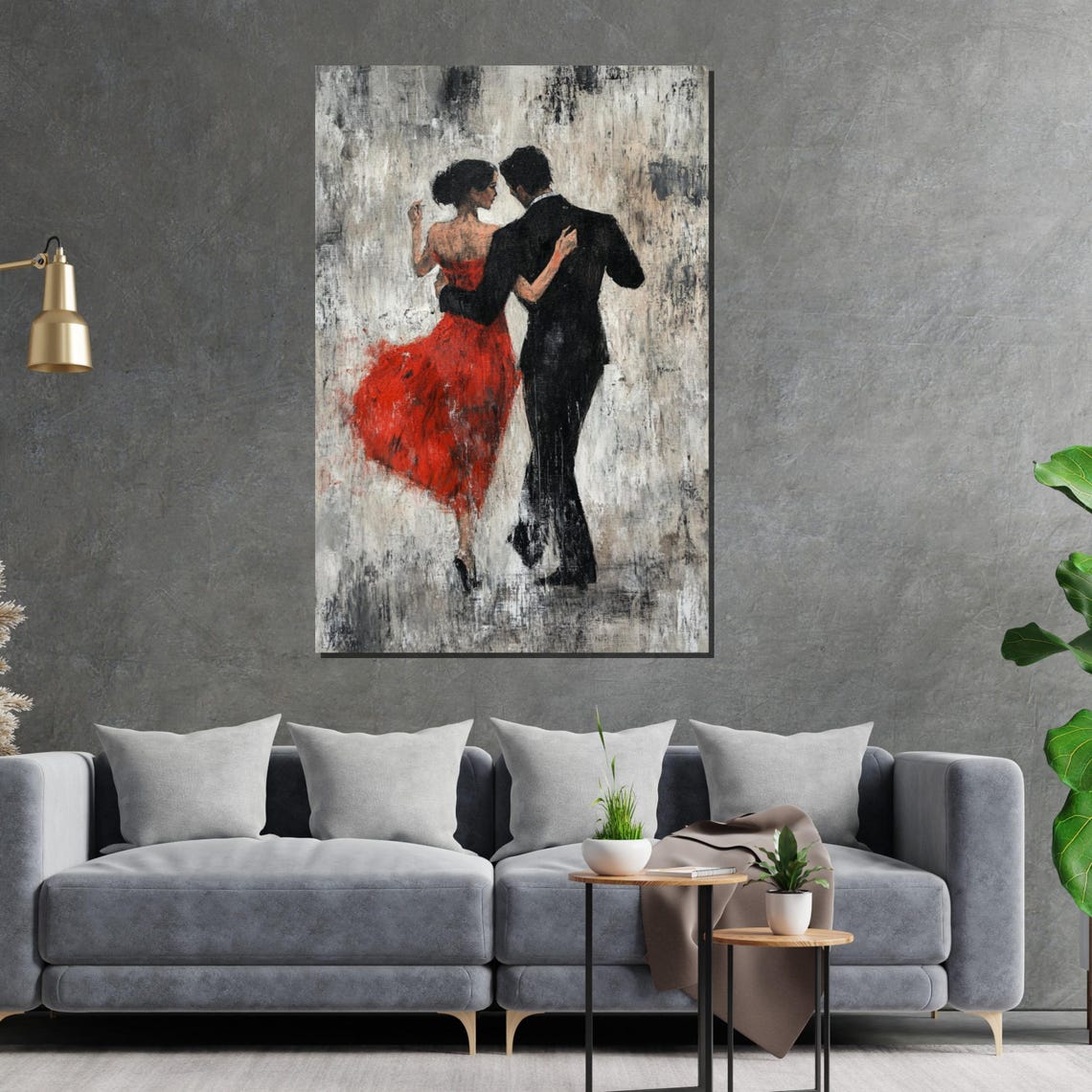 Tango Couple Dancing from Behind Red Dress Monochrome Art Poster - Image 2