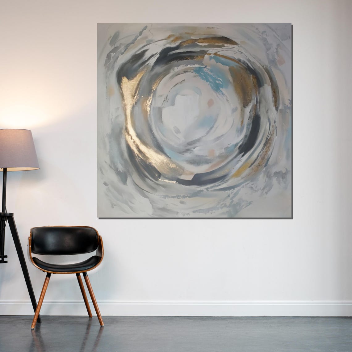 Elegant Gold Swirl Circular Abstract Gray Neutral Modern Print - Image 2