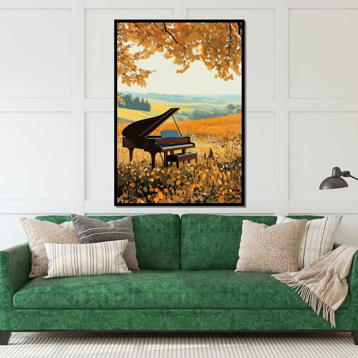 Grand Piano in a Golden Autumn Meadow Dreamy Landscape Art Poster - Image 5